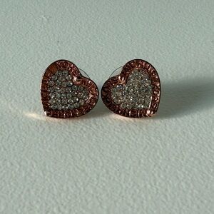 Michael Kors Rose Gold Heart Earrings with Crystals